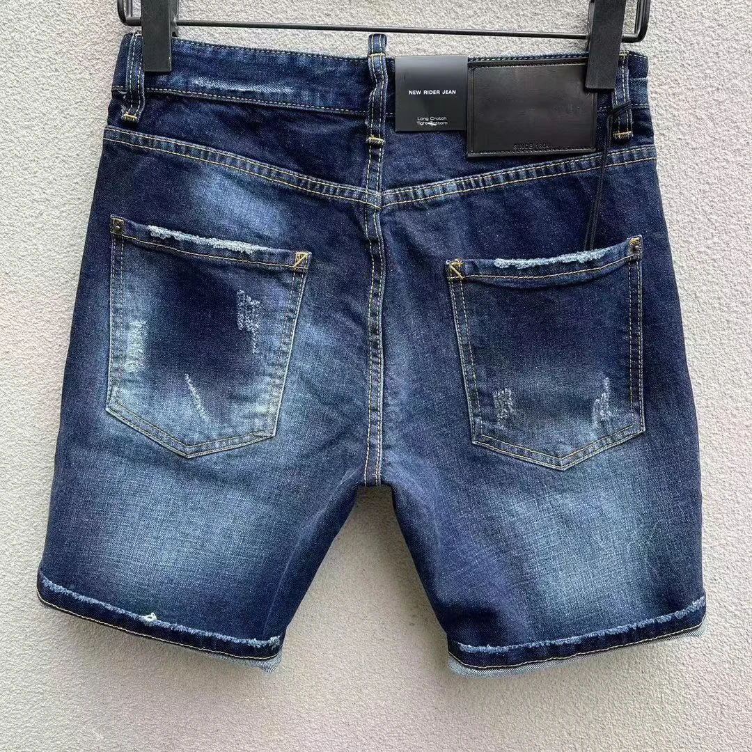 2023 Spring/Summer New D2 Jeans Trendy Men's Embroidery Fashion Pendant Denim Shorts Men's Washed and Worn Out Men's