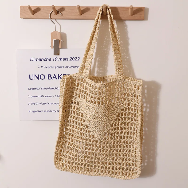 

New storage bag Crocheted Shoulder Color Straw Bags women's seaside leisure vacation beach bag packaging bag organizer tote bag