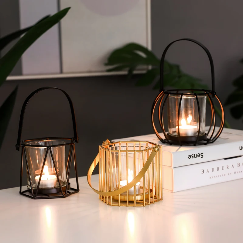 

Industrial Lantern Candle Holder Windproof Clear Metal Vintage Nordic Candle Holder Decoracion Decoration Salon Home Decoration