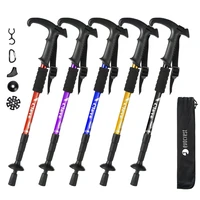 outdoor trekking pole cane t handle cane aluminum alloy shock absorber four section telescopic mountaineering walking cane