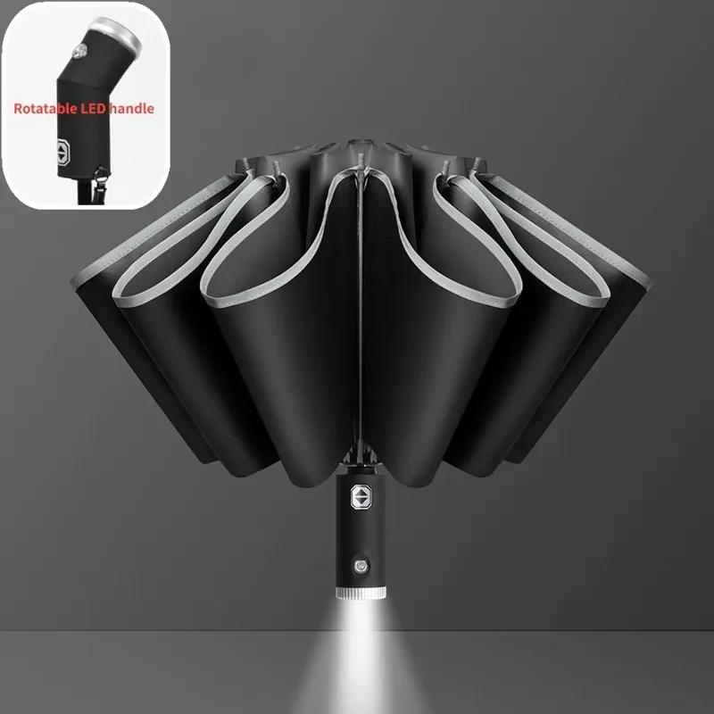 

With Rain And LED UV 10 Sun Windproof Fully Flashlight Stripe Umbrella Folding For Automatic Reverse Umbrellas Ribs Reflective