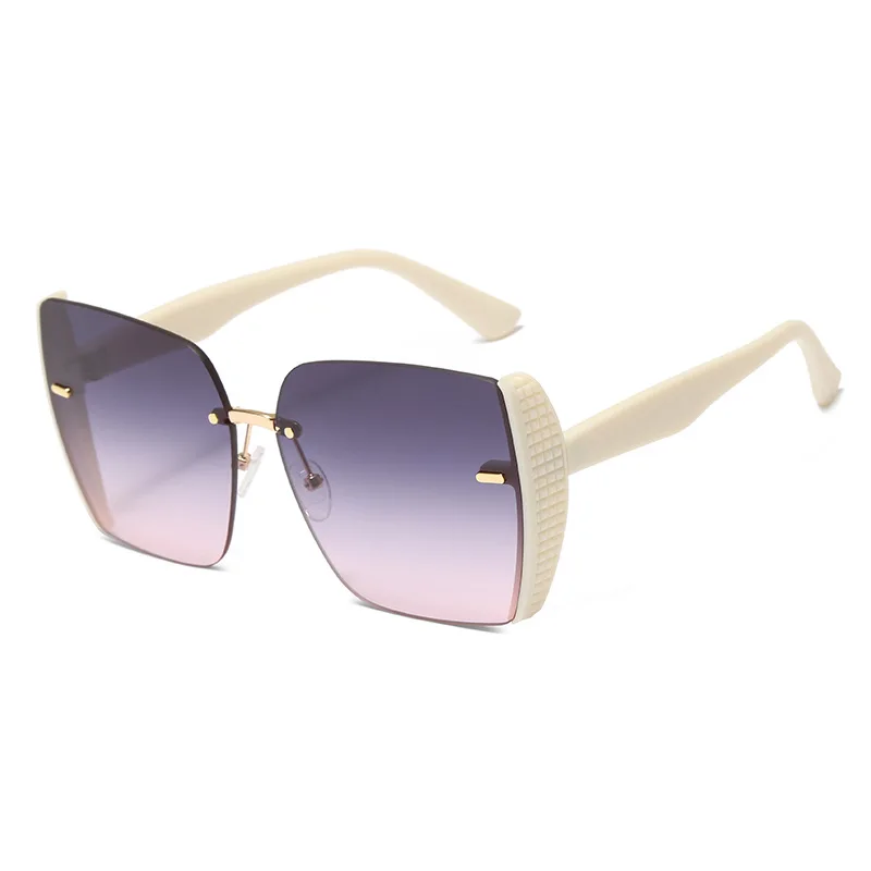 

New Oversized Gradient Multicolor Rimless Sunglasses Popular Trendy Fashion Female Eyewear Top Brand Designer Cool UV400 Shades