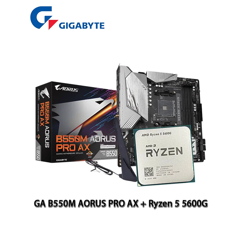 

Материнская плата AMD Ryzen 5 5600G R5 5600G + GIGABYTE GA B550M AORUS PRO AX Socket AM4, новая, но без кулера