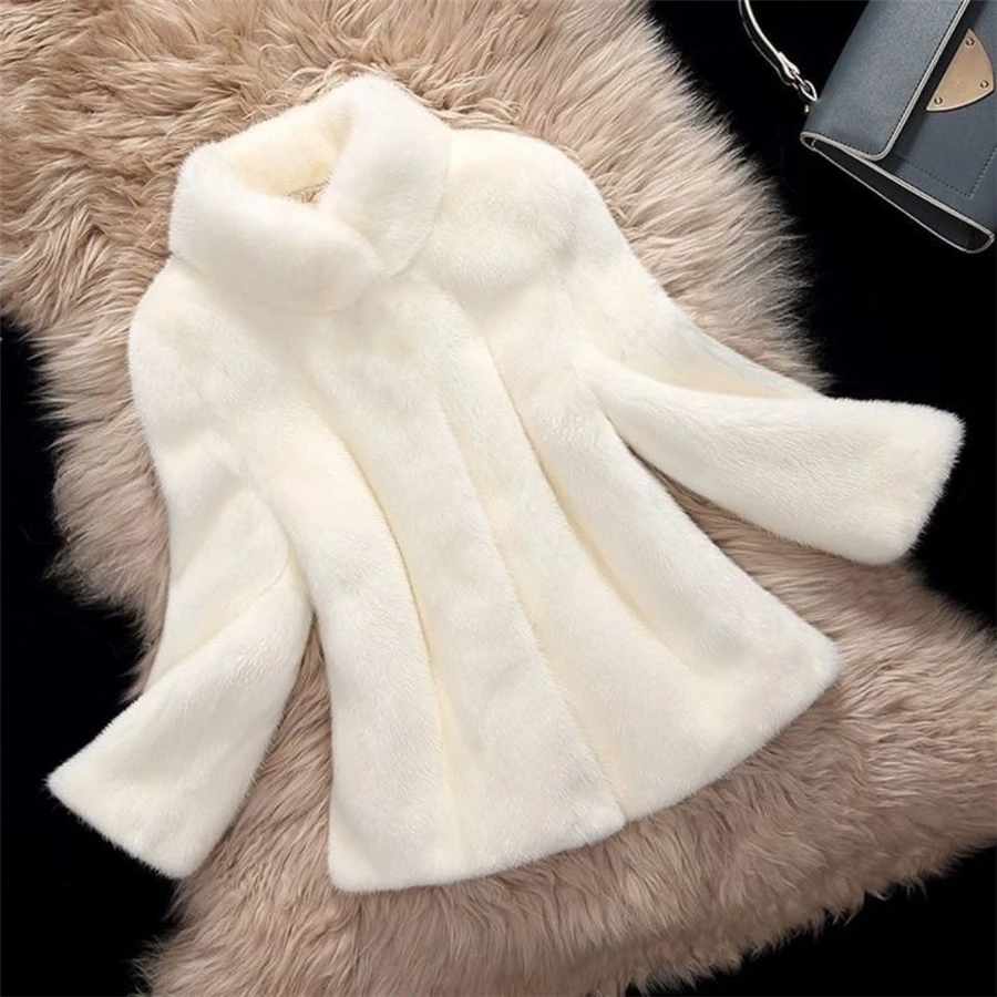 White Winter Warm Faux Mink Fur Coat Short Women Plush Thick Casual Korean Furry Outwear Street Wear Solid Windbreaker Jacket