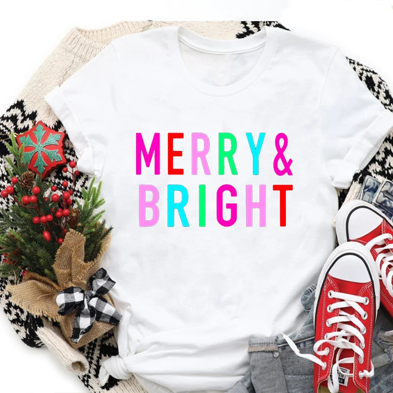 

Рубашка с надписью Merry Christmas для женщин, Рождественская Женская одежда, рождественские топы, Повседневная Винтажная футболка в стиле Харадз...