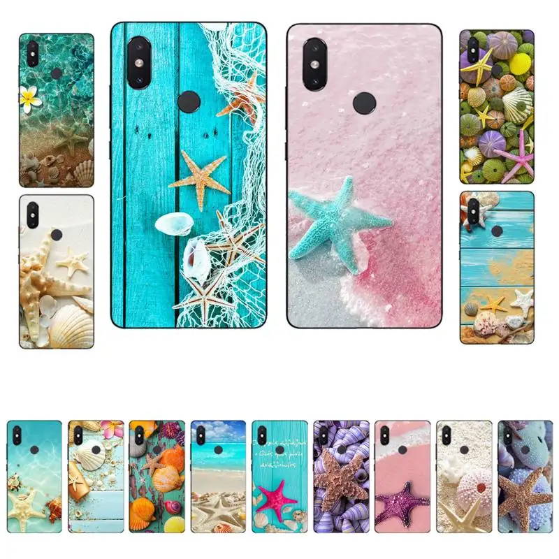 

Blue Wood Seashells Sea Star Phone Case For Xiaomi Mi 5X 8 9 10 11 12 lite pro 10T PocoX3pro PocoM3 Note 10 pro lite