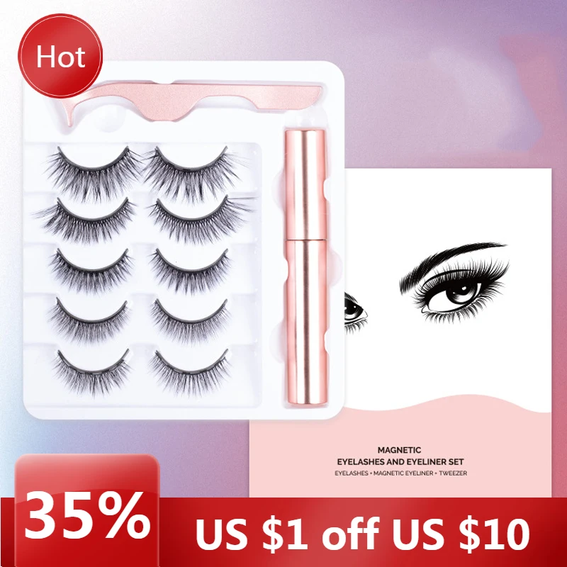 

5 Pairs Magnetic False Eyelashes & Magnetic Liquid Eyeliner & Tweezer Multiple Styles Thick Eyelashes Set Eyelashes Wholesale