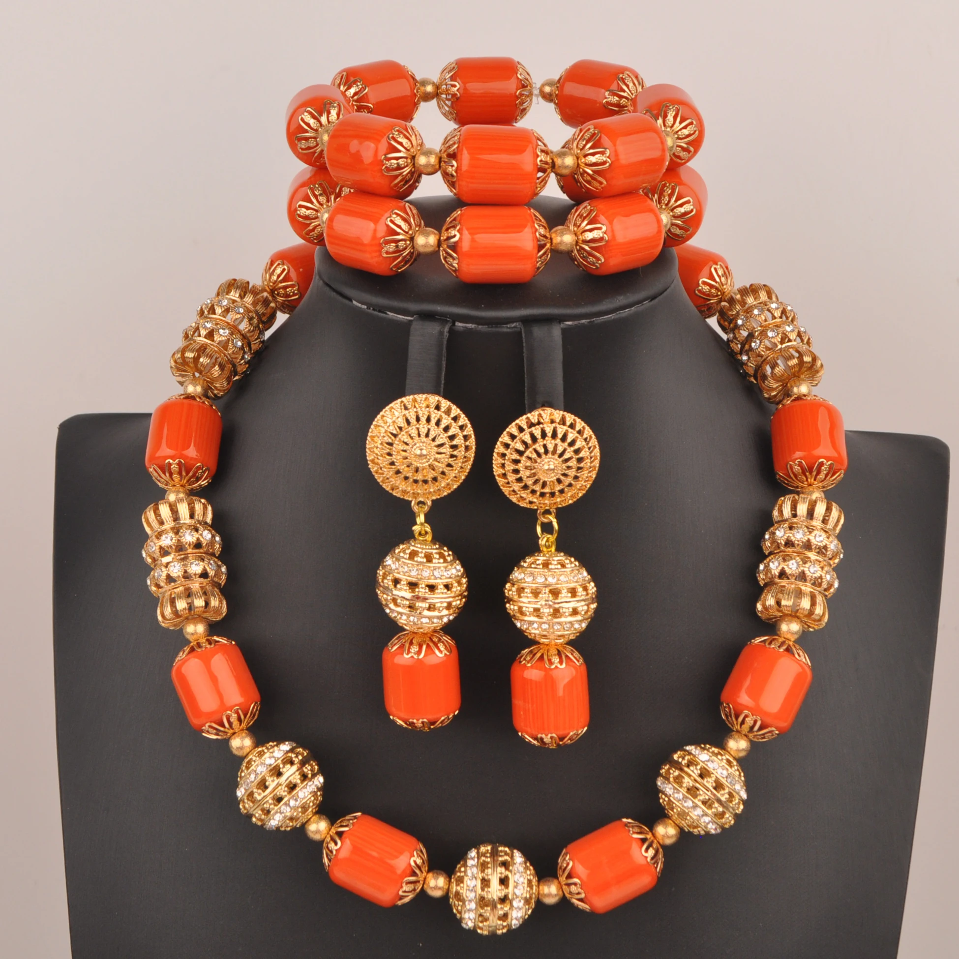 Оранжевое ожерелье из искусственного коралла комплекты ювелирных изделий