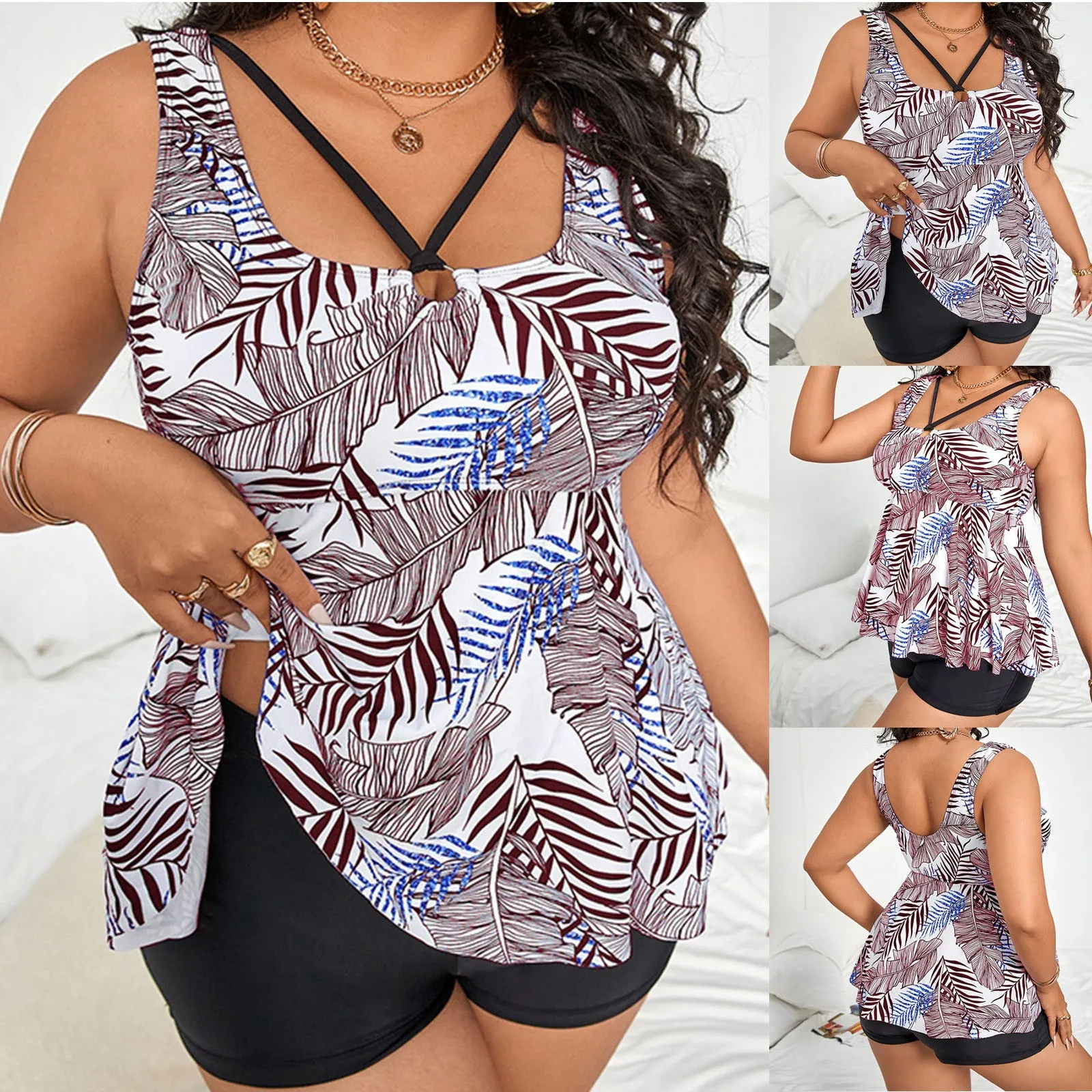 

Летние женские Танкини, купальники с шортами, микро бикини, купальник из двух частей с регулировкой живота, купальный костюм с высокой талие...