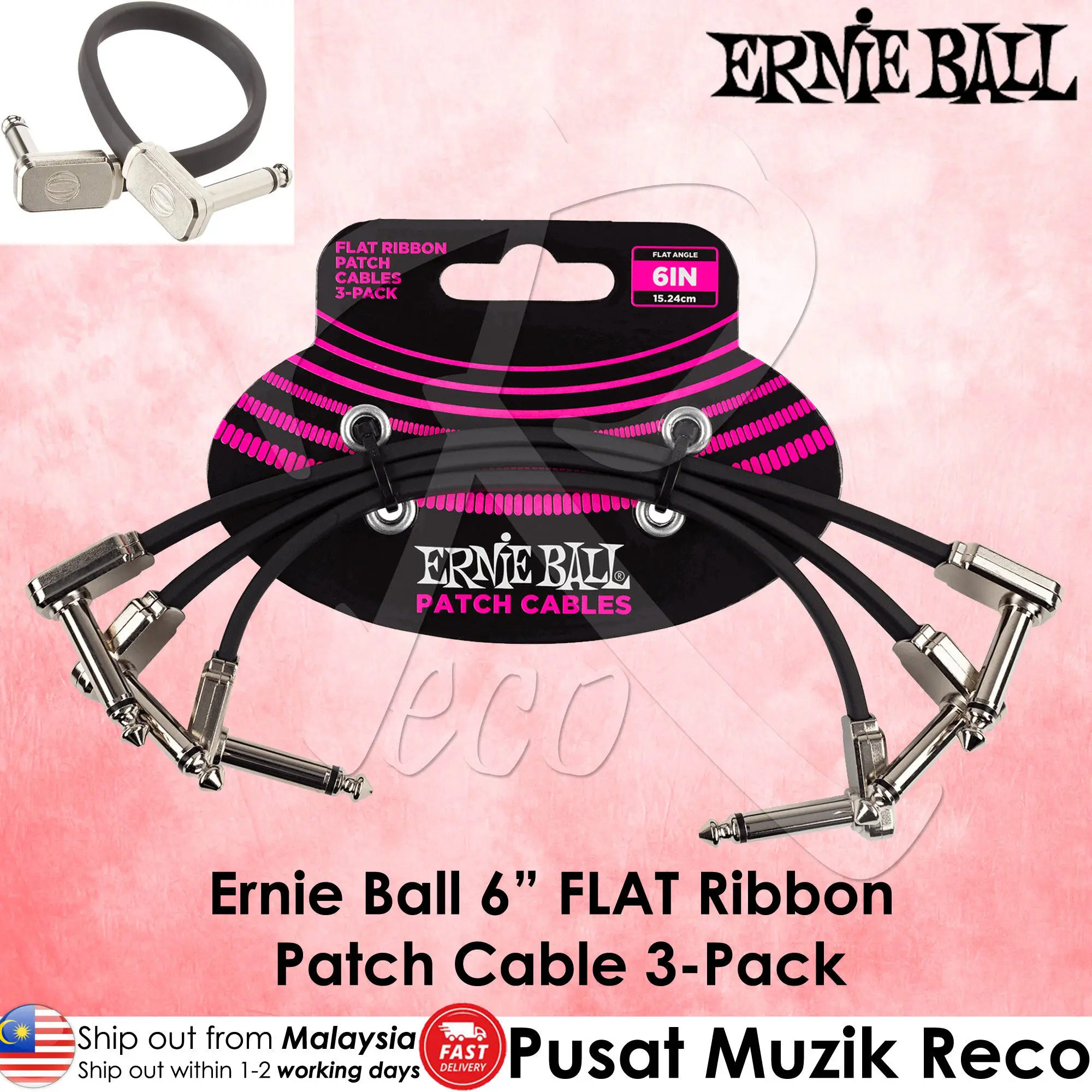 

Ernie Ball 6221 6” Flat Ribbon Guitar Effect Pedal Patch Cable 3/Pack