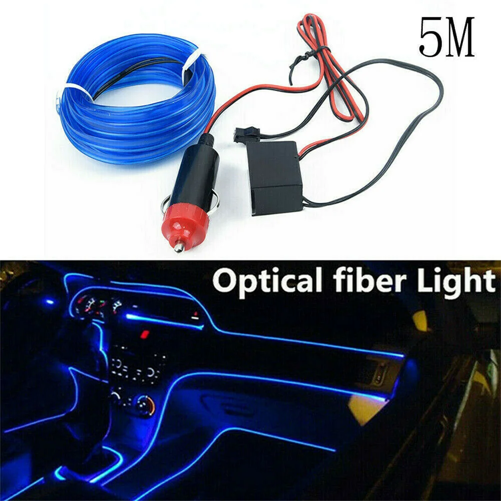 

5M Auto Car Atmosphere Light EL Luminous Wire Decor Lamp With Edge Cold Mood Light Blue Car Interior Accessories