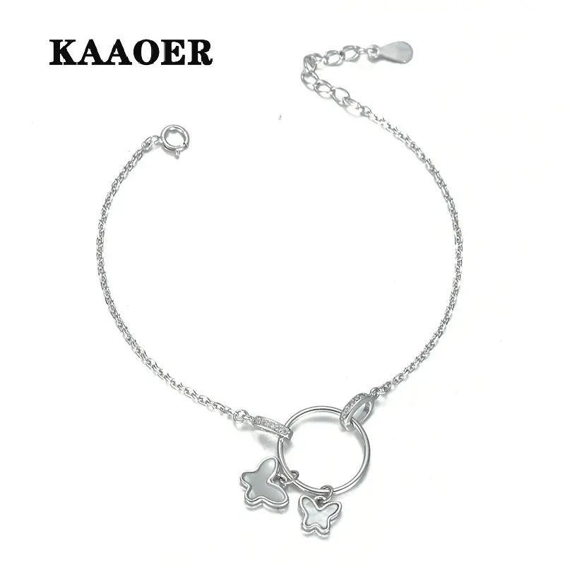 

KAAOER 2022 NEW 100% S925 The new original design butterfly double ring bracelet versatile white shell jewelry wholesale