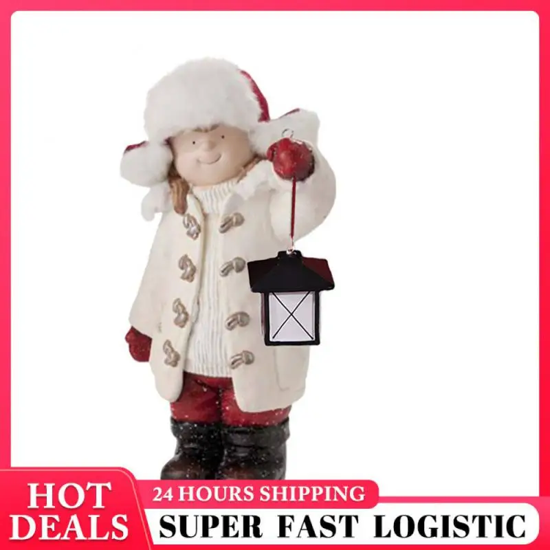 

Christmas Boy And Girl Resin Sculptures With Lantern Christmas Decoration Home Desktop Outdoor Children Statue Craft Props