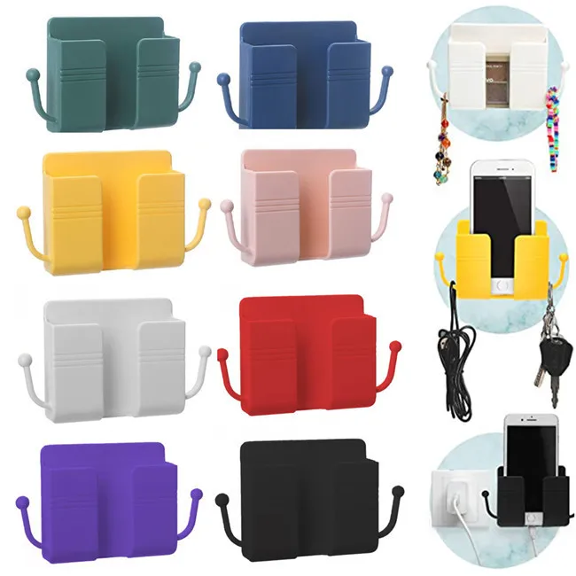 

Holder Wall Mount Phone Holder For Home With Charging Port Remote Storage Equipment Organizer