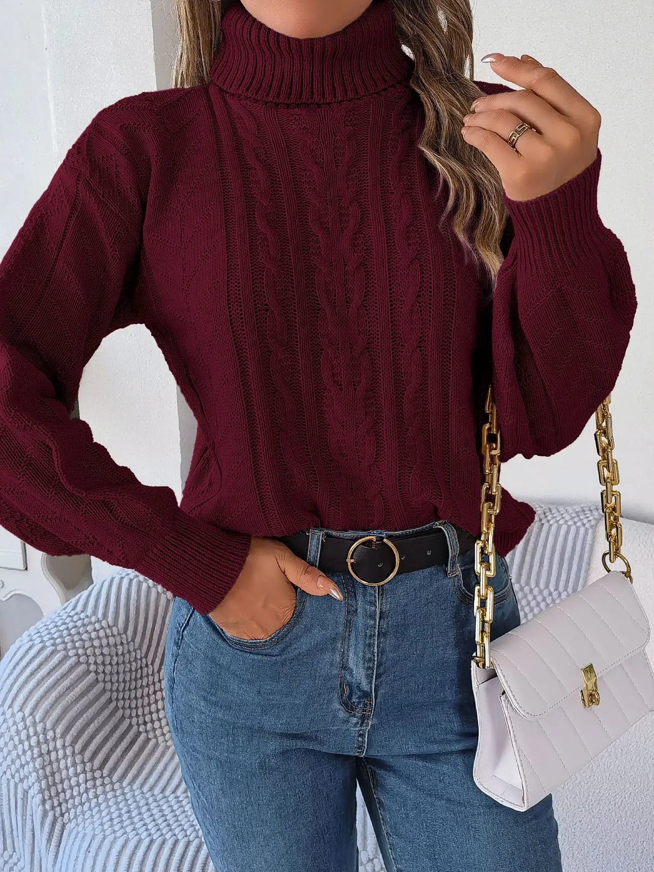 

Casual sweater,Autumn and winter leisure high neck Fried Dough Twists long sleeve knitting pullover sweater for women2023