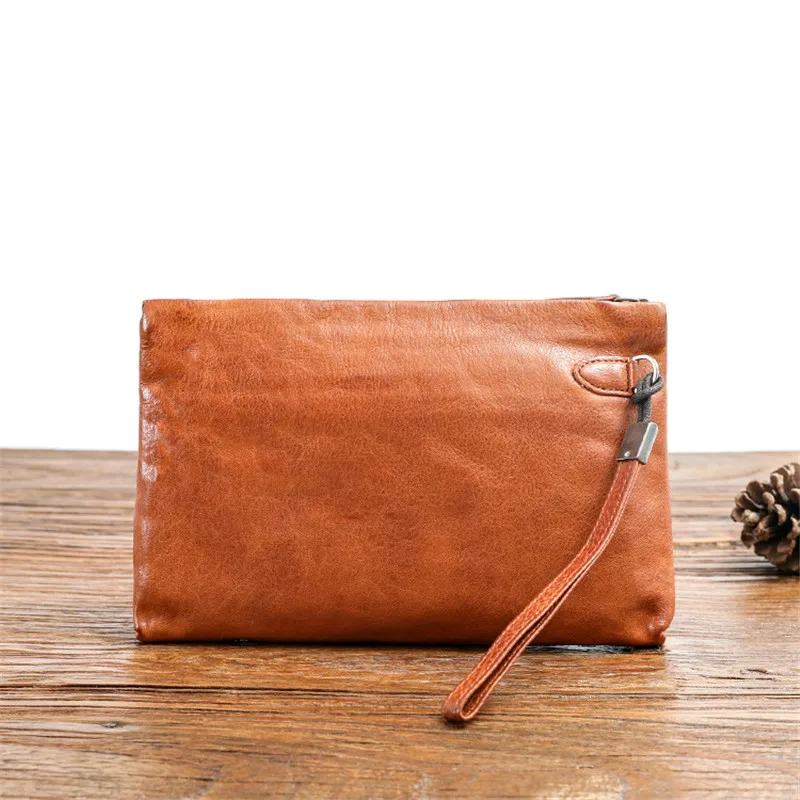 Fashion designer natural genuine leather ladies clutch bag vintage luxury natural real cowhide women large-capacity rivet wallet
