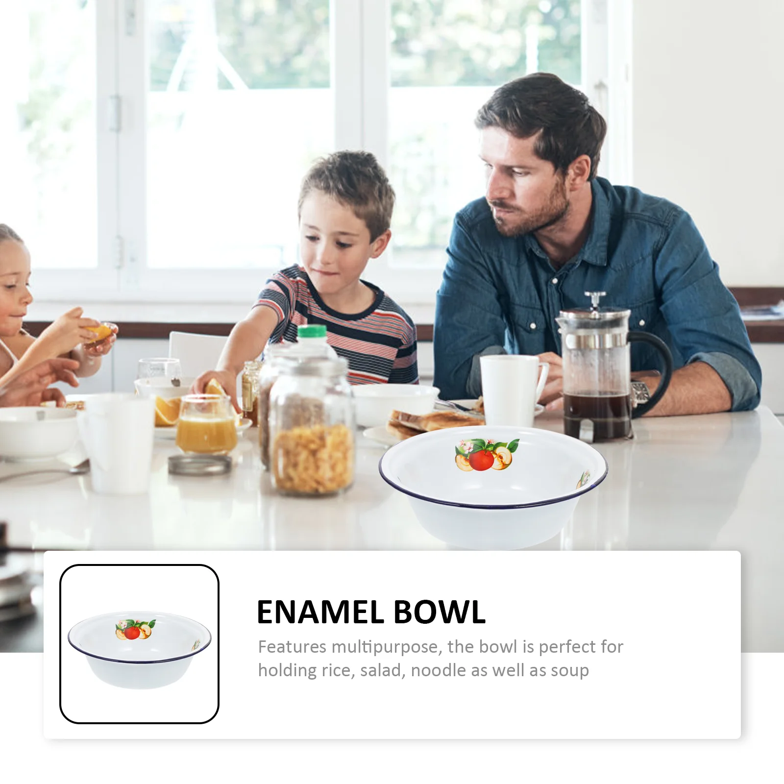 

1pc Vintage Enamel Rice Bowls Practical Ramen Storage Bowls Enamel Tableware