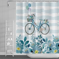 bicycle shower curtain watercolors textured bicycle with blue orchids romantic vehicle waterproof fabric with hook bath curtains