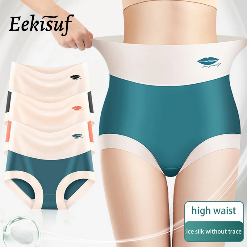 

Eekisuf Ice Silk Seamless Panties Women's Panties High Waist Flat Belly Underwear Briefs Sexy Lingerie Underpants L-XXL