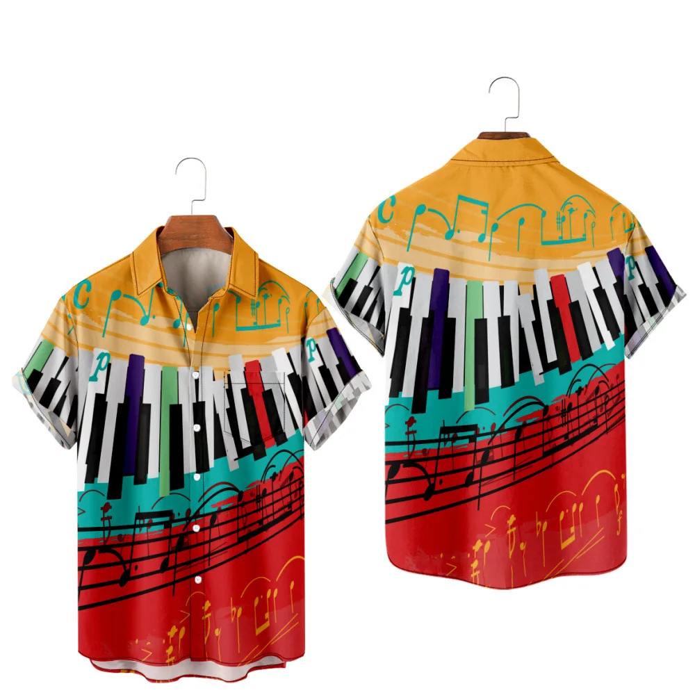 

Men's Hawaiian T-Shirt Y2K Hombre Fashion Shirt Music Piano 3D Print Cozy Casual Short Sleeve Beach Oversized Clothes
