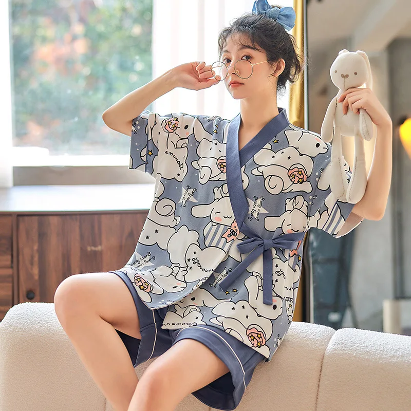 Women Kimono Pajamas Set Short Sleeve Sleepwear Summer Kawaii Pyjama 2 Pieces Japan Style Homewear Harajuku Girls Nightwear 2022