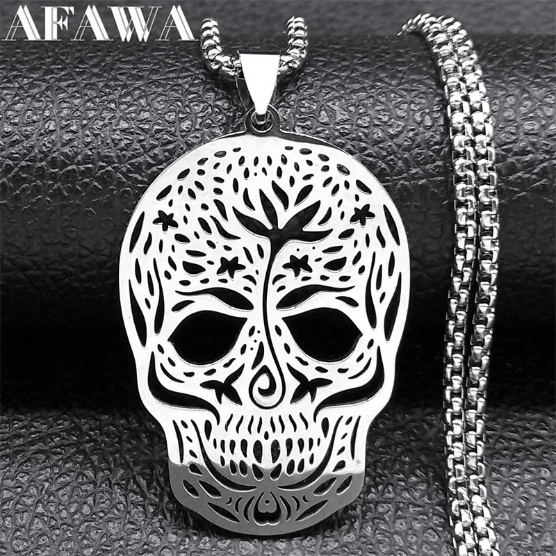 Goth мексиканский Сахар Череп цветок полые ожерелье для женщин мужчин нержавеющая