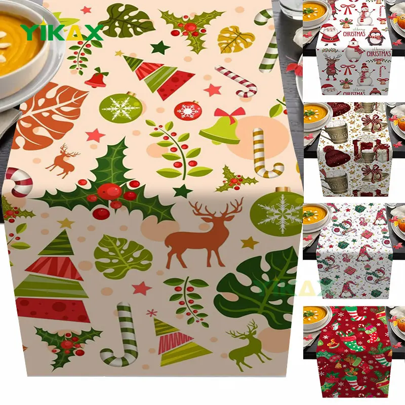 

Christmas Home Decoration Winter Christmas Watercolor Elk Dining Table Runner Washable and Oil-proof Country Wedding Decoration