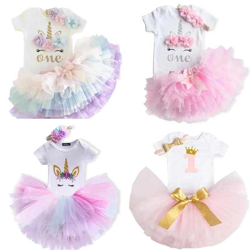 

Newborn Baby Girls 1 Years Birthday Party Unicron Dress Infantil 1St First Birthday Christening Gown Set Enfant Baptism Outfits