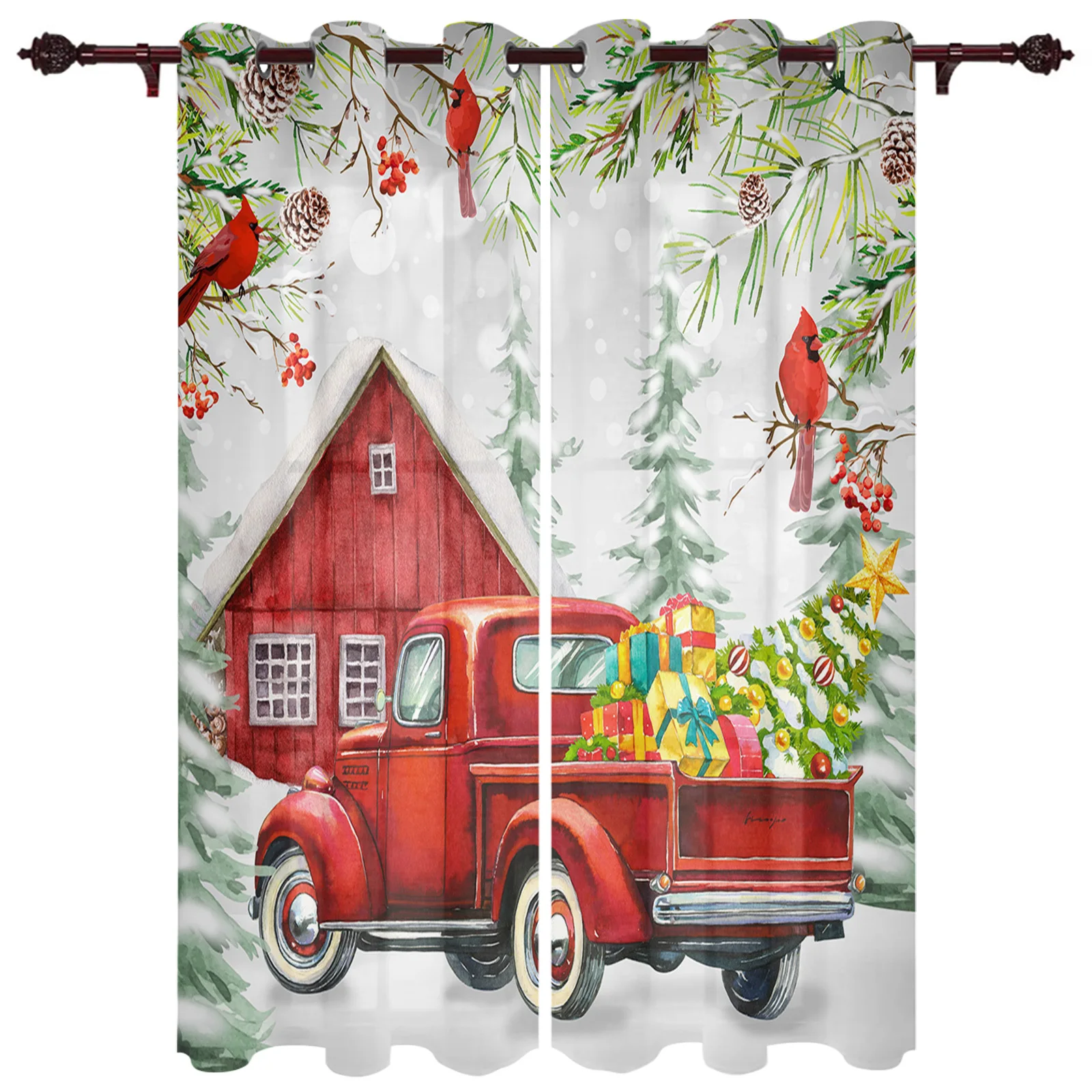 

Рождественский грузовик, ягоды, снег, кардинал, современные шторы, спальня, кафе, домашний декор, роскошные шторы для гостиной, оконные занавески