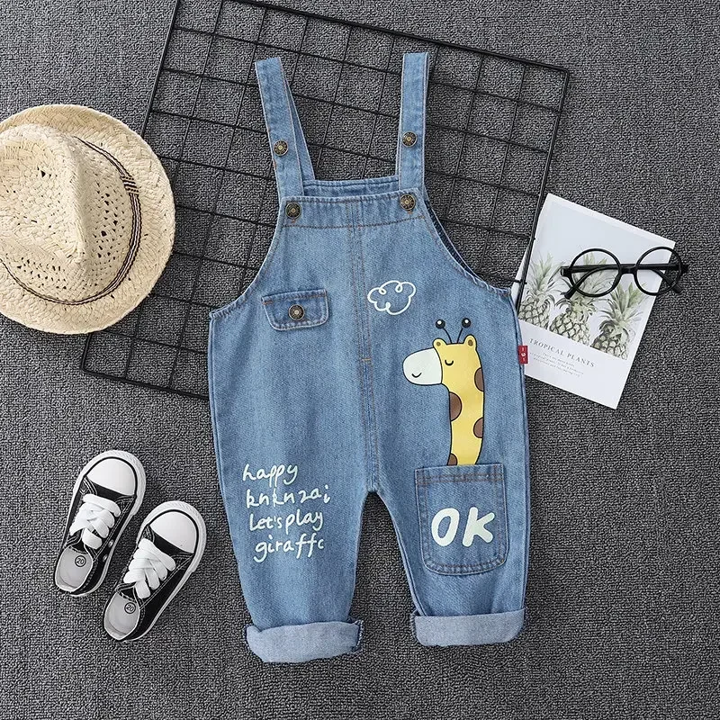 

Spring Autumn Children Clothes Baby Boys Girls Cartoon Denim Pants Overalls Infant Outfit Kids Giraffe Fashion Toddler Casual