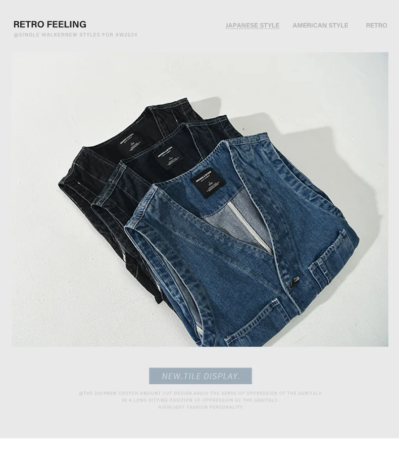 Wiosna jesień nowe kurtki dżinsowe bez rękawów mężczyzna Streetwear Vintage kamizelka robocza dekolt w serek z wieloma kieszeniami guzik męska