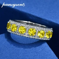 pansysen real 925 sterling silver simple sparkling square citrine diamond ring for women luxury wedding fine jewelry wholesale