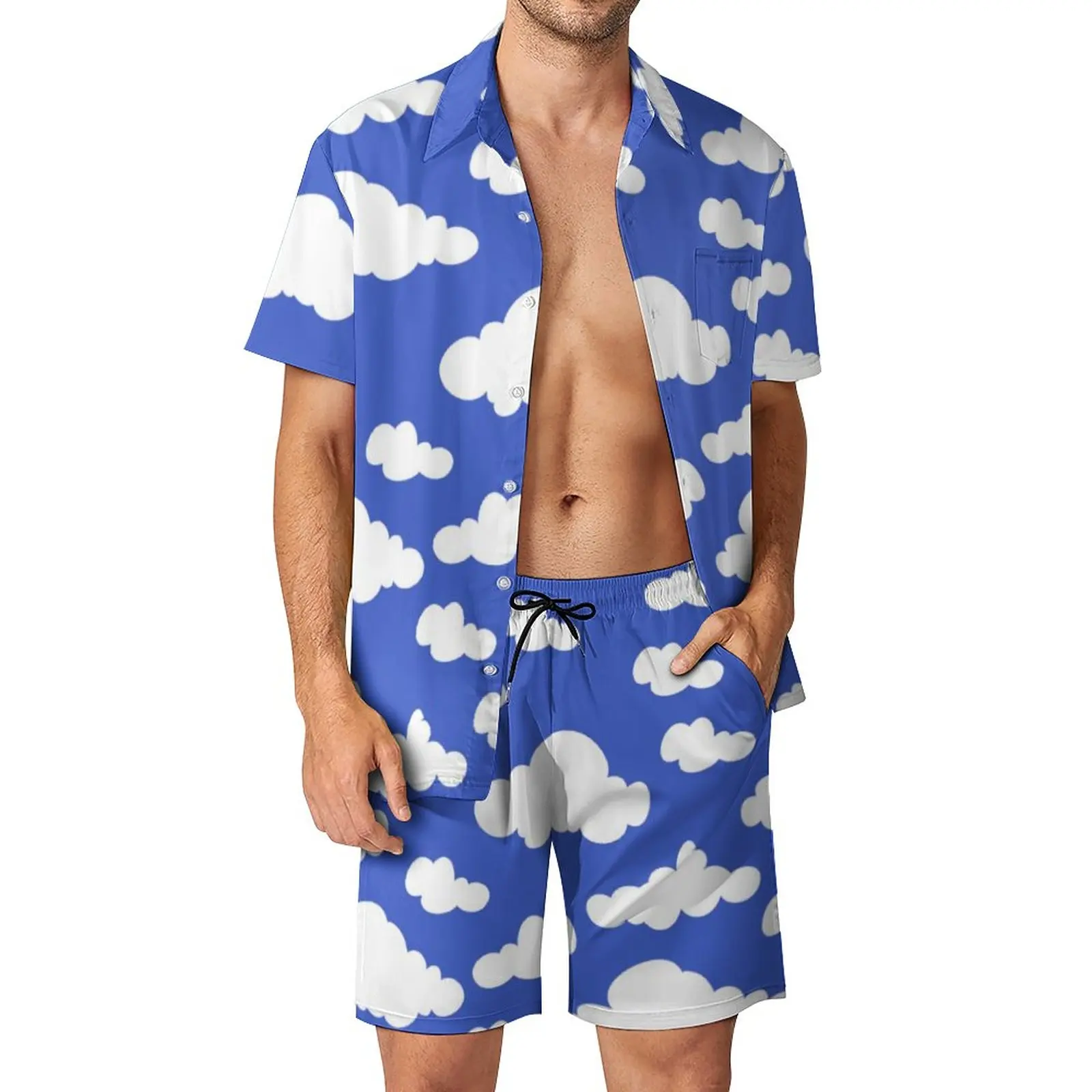 

Cartoon Cloud Men Sets Cloudy Sky Casual Shorts Fitness Outdoor Shirt Set Summer 2 Piece Fashion Print Suit Oversize Clothing