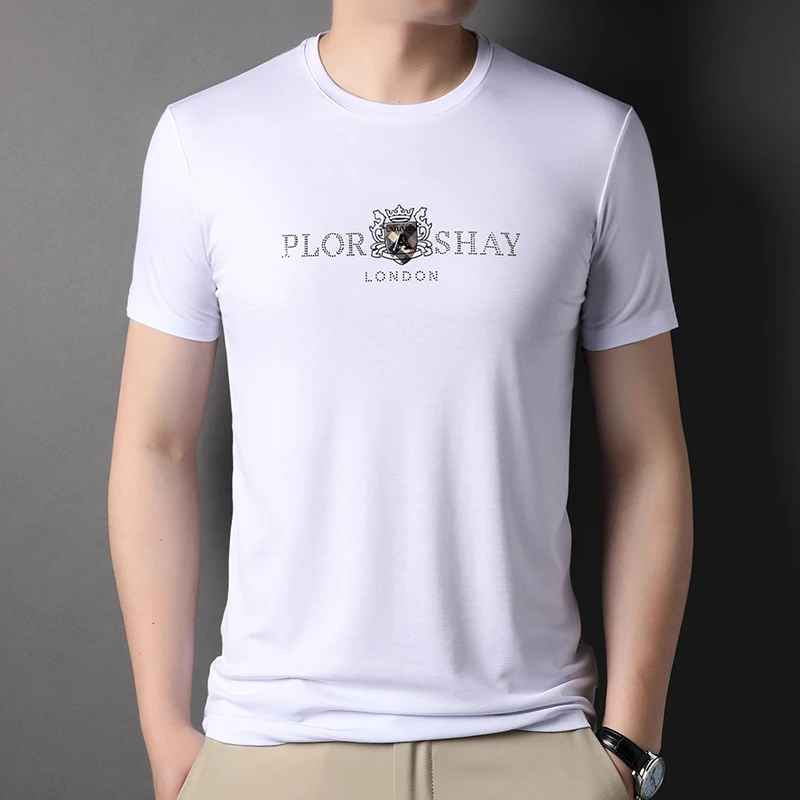 

Summer men's casual Short sleeve brand diamond-encrusted Crown Embroidery graphic sports T-shirt korea luxury men's clothing