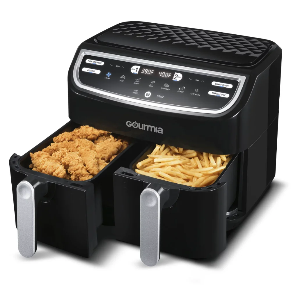 

air fryers oil-free air fryer9 Qt 7-in-1 Dual Basket Digital Air Fryer with Smart Finish and Guided Cooking