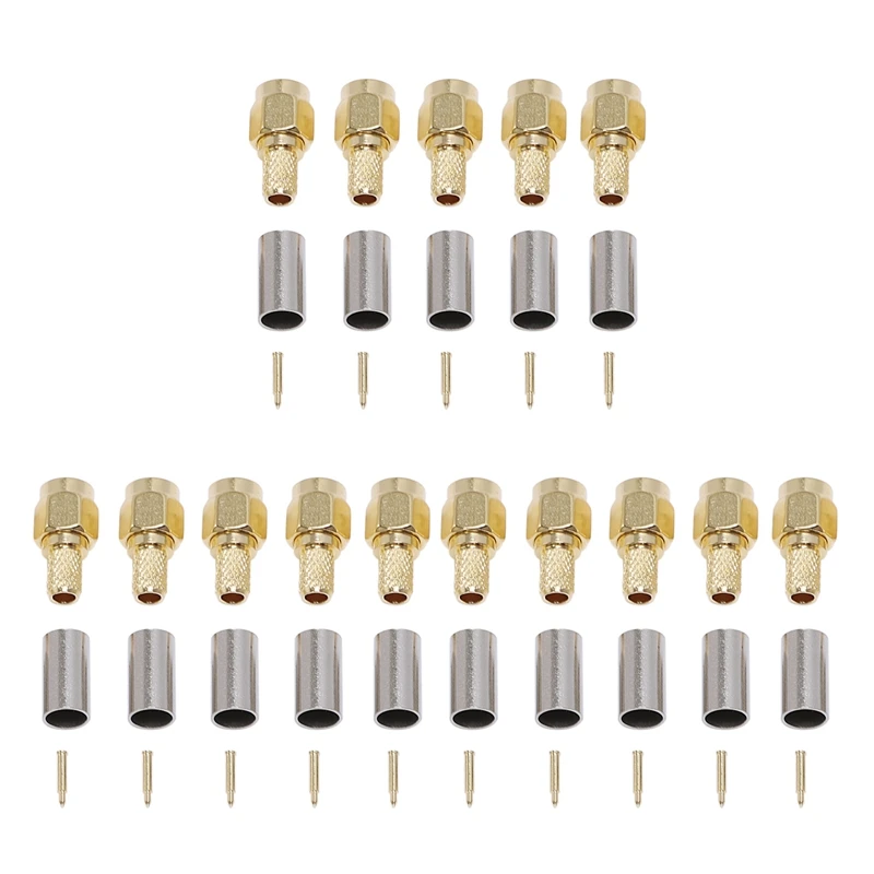 

15Pcs SMA Male Plug RF Coaxial Connector Crimp for RG58 RG142 RG400 LMR195 RG223
