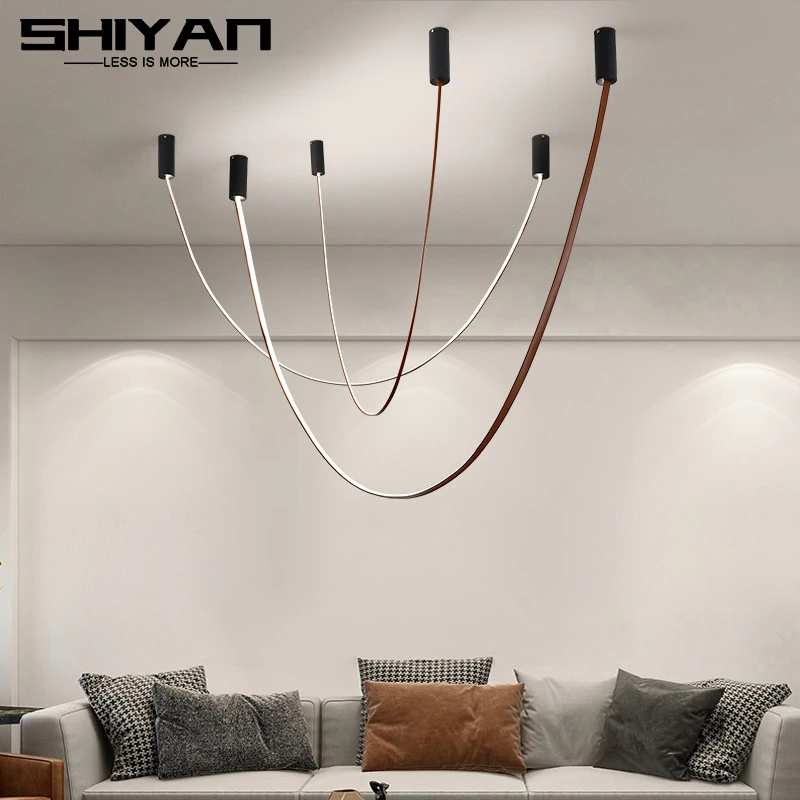Modern DIY Belt Pendant Light Nordic LED Line Chandelier for Restaurant Hotel Living Room Kitchen Home Decor Loft Luminaire