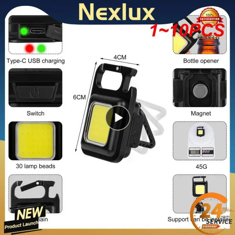 

1~10PCS Mini LED Flashlight Keychain Light Multifunctional Portable COB Camping Flashlights USB Charging Work Lights fishing