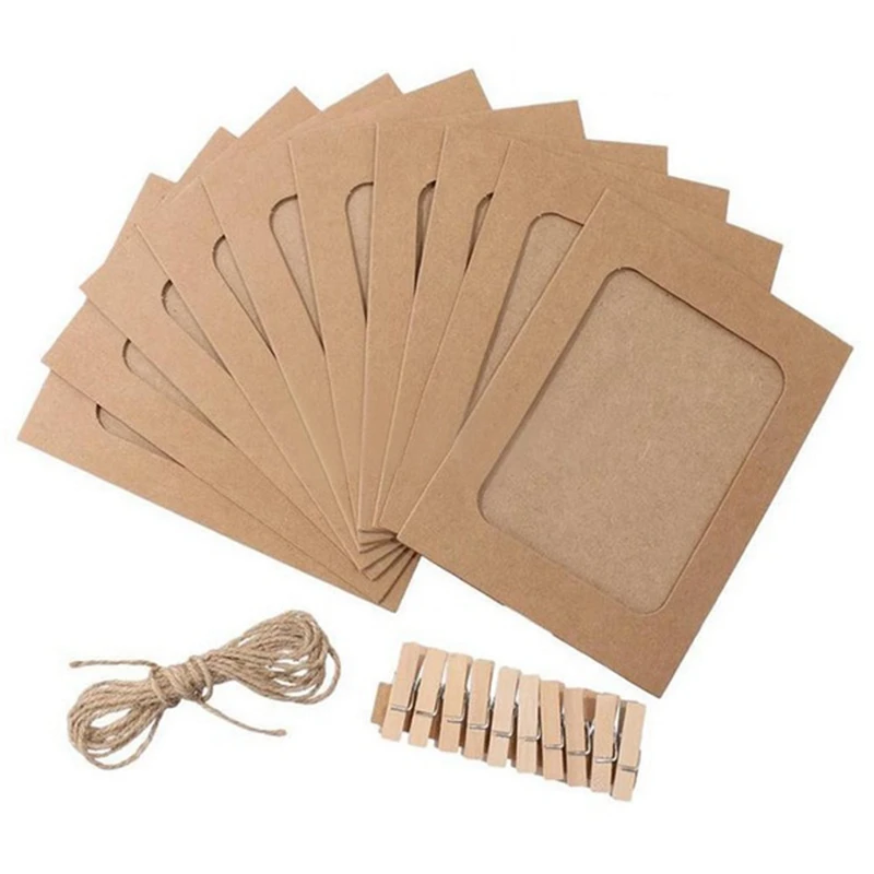 30 Pcs / Set Paper Photo DIY Wall Picture Hanging Frame Album Rope Clip Set Home Decor 3Inch Brown