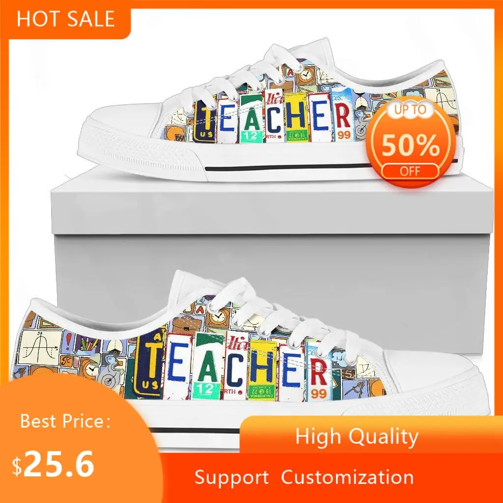 

BKQU Sneakers Women Shoes 2022 License Plate Teacher Pattern Canvas Shoes Casual Women Sport Shoes Flat Lace-Up Zapatillas Mujer