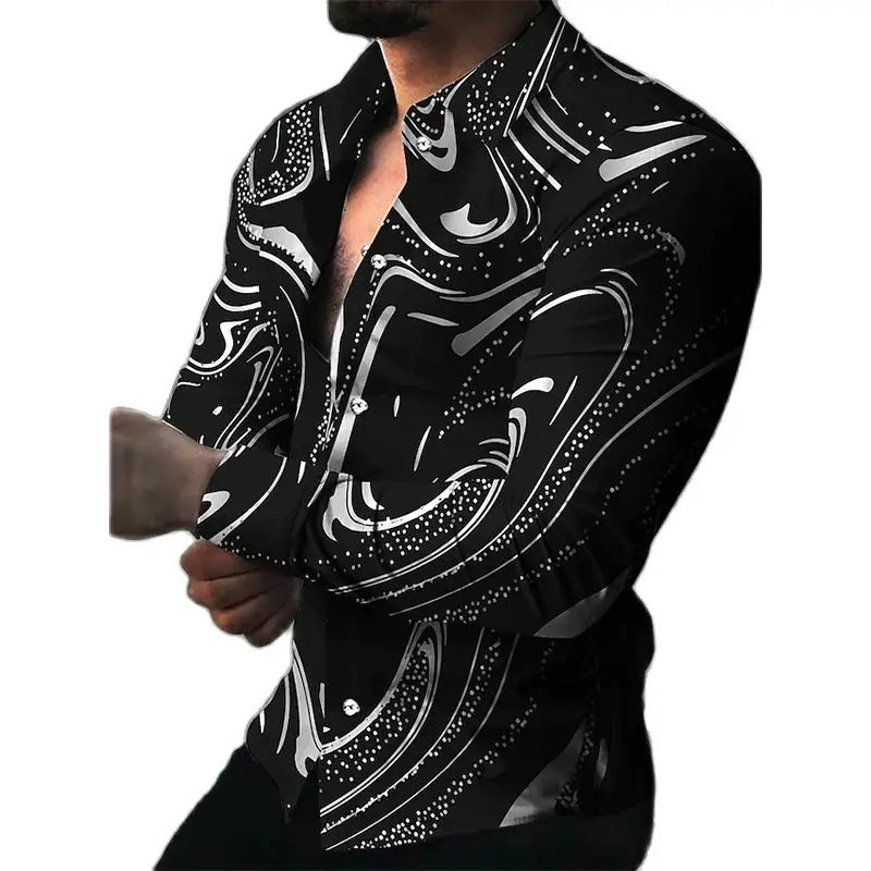 

Social Vintage Shirts for Men Oversized Casual Shirt Stripe Print Long Sleeve Tops Men's Clothing Streetwear Cardigan Blouses