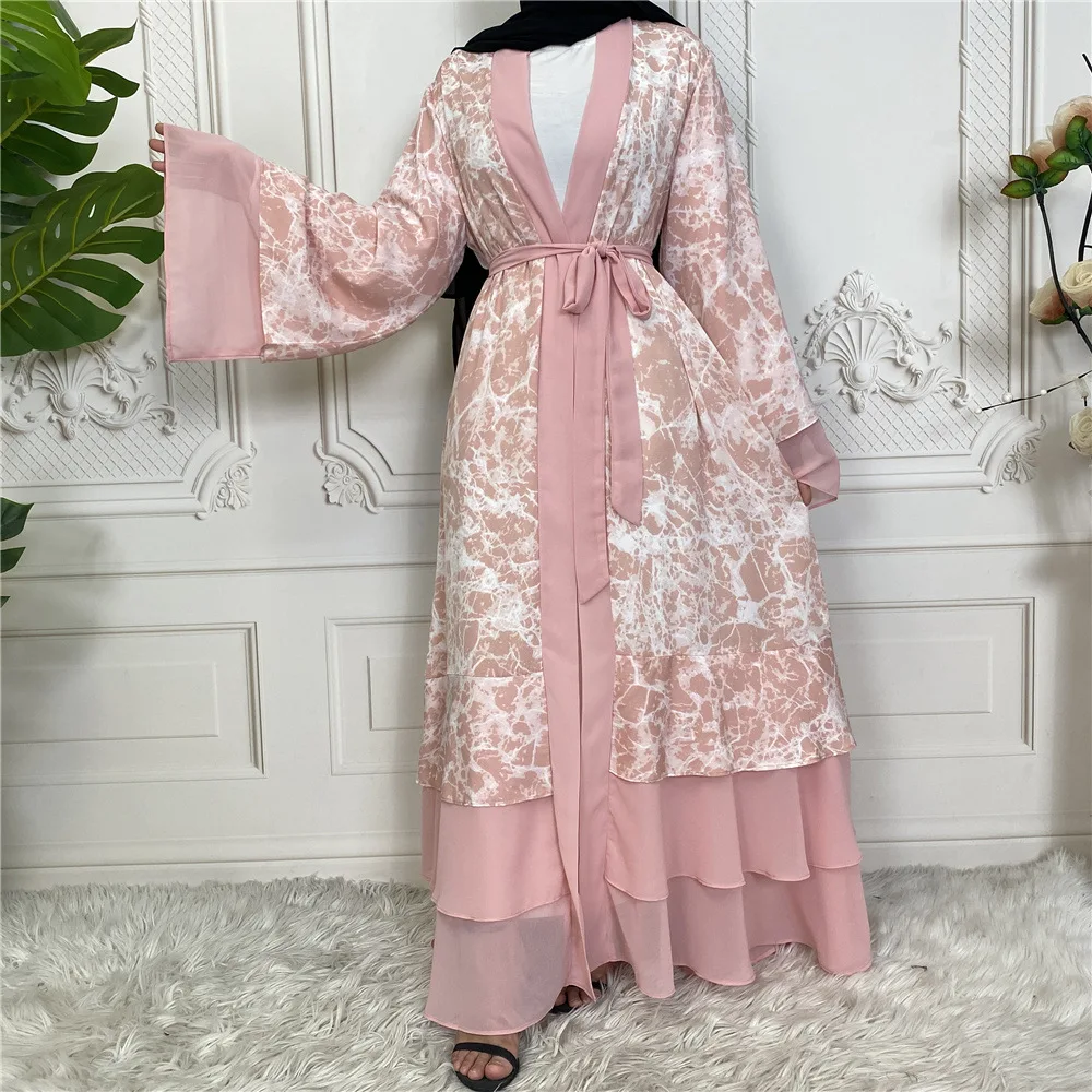 Chiffon Cardigan Abaya Dubai Turkey Kaftan Muslim Printed Long Dresses For Women Casual Robe Kimono Femme Caftan Islam Clothing