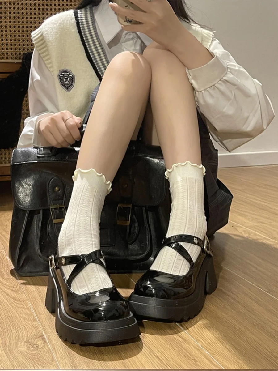 

British Style Shoes Woman Flats Shallow Mouth Oxfords Buckle Preppy Dress Black Leather Patent Leather Basic Med PU Rubber Mary