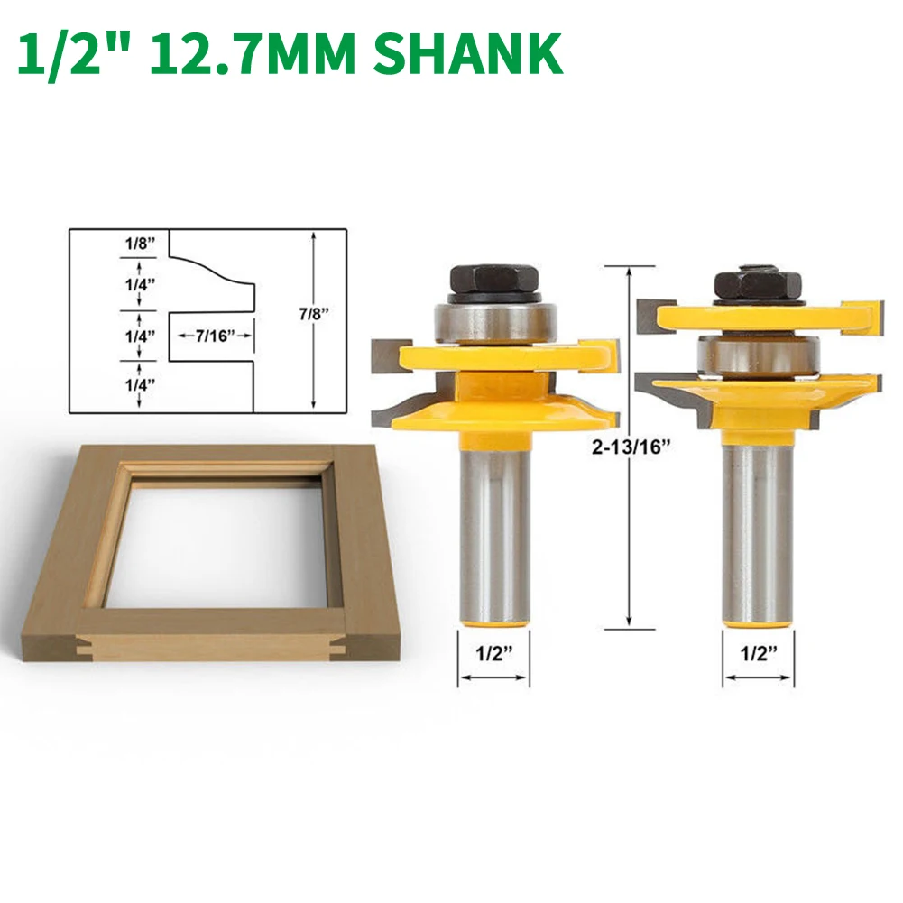

2PC 1/2" 12.7MM Shank Milling Cutter Wood Carving Rail Stile Router Bit Quarter-round door knife Woodworking Cutter Tenon Cutter