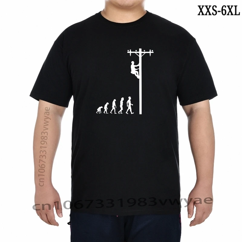 

Men Human Evolution Of Lineman T Shirts Electrician Pure Cotton Tops Funny Short Sleeve Round Neck Tee Shirt Gift TShirt