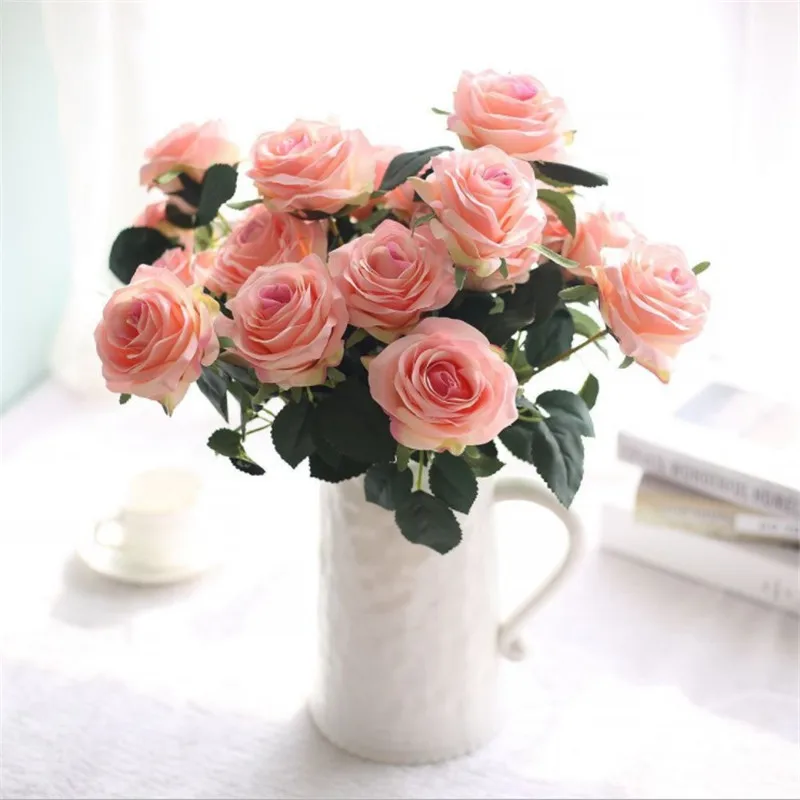 

10 Heads Rose Bouquet Holding Artificial Silk Flower DIY Wedding Party Floral Bunch Home Living Room Table Decor Fake Flowers
