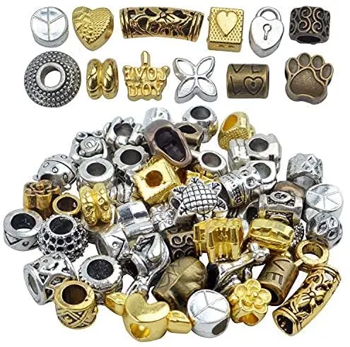 

100g (50-60pcs) Alloy Beads Tibetan Large Hole Beads for Bracelet Necklace Jewellery Making
