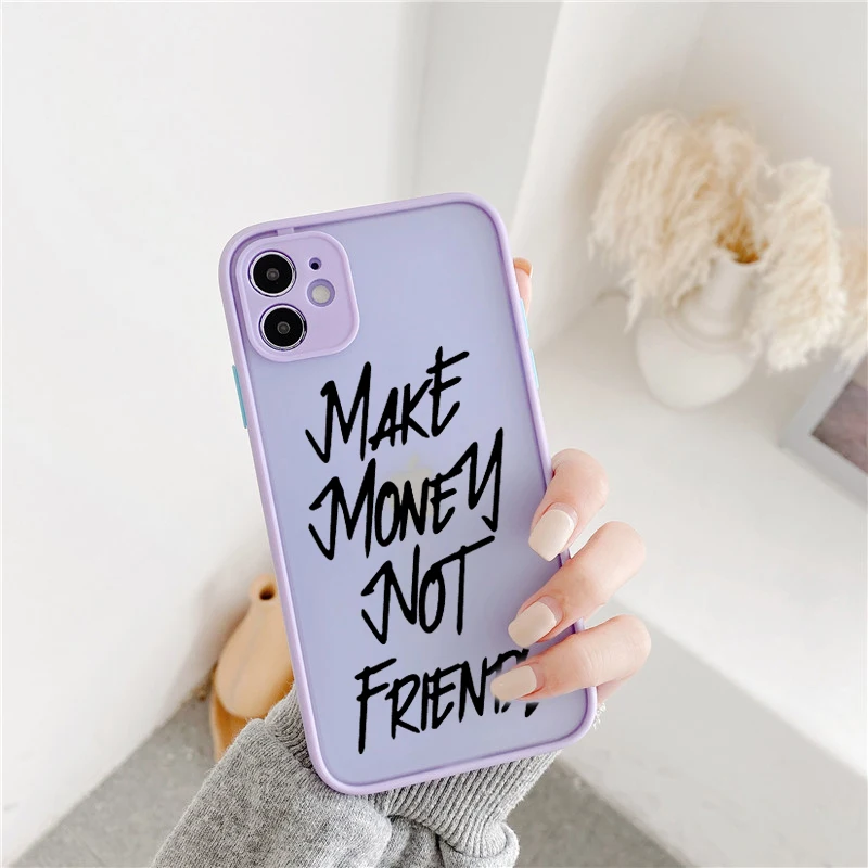 

Funny Make Money Not Friends Black Girl Phone Case For iPhone 13 12 11 14 Pro XS MAX 7 XR 8 6Plus Clear Hard Cover Matte Fundas