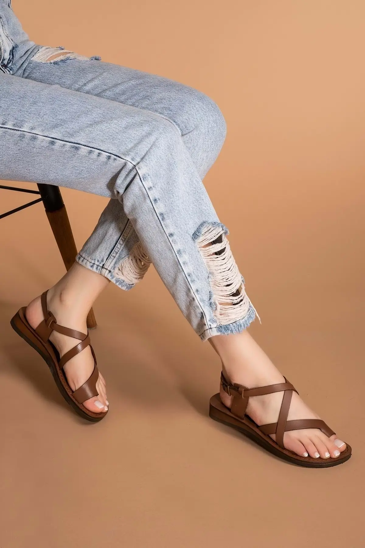 

Women genuine leather toe sandals Iz.001 - Taba - 40