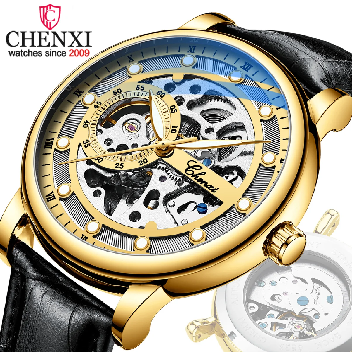 

Часы наручные CHENXI Мужские автоматические, брендовые роскошные механические модные деловые водонепроницаемые с автоподзаводом и турбийоно...